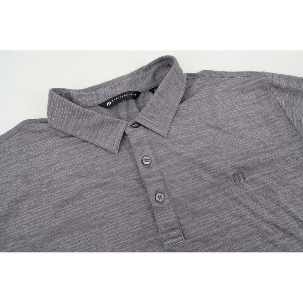 Travis Mathew The Heater Polo Shirt Mens XXL Gray Heather Striped Short Sleeve